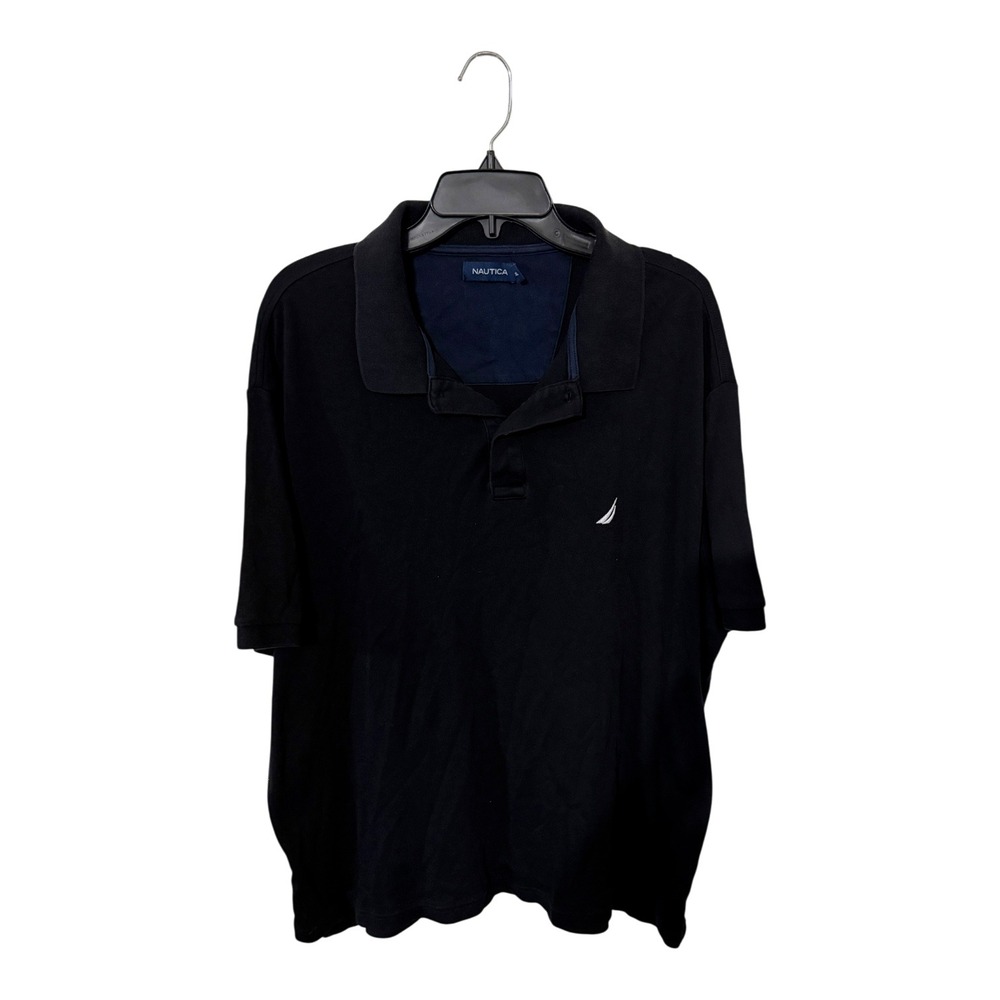 Nautica Mens Black Short Sleeve Cotton Polo Shirt Size 2XL Logo Embroidered